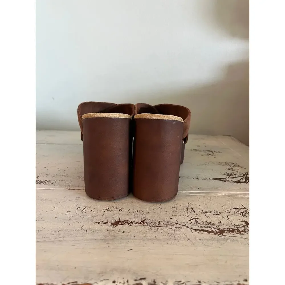 Bionatura Italy Brown Suede Platform Mule Sandals Chunky Heel EU 41 US 9.5